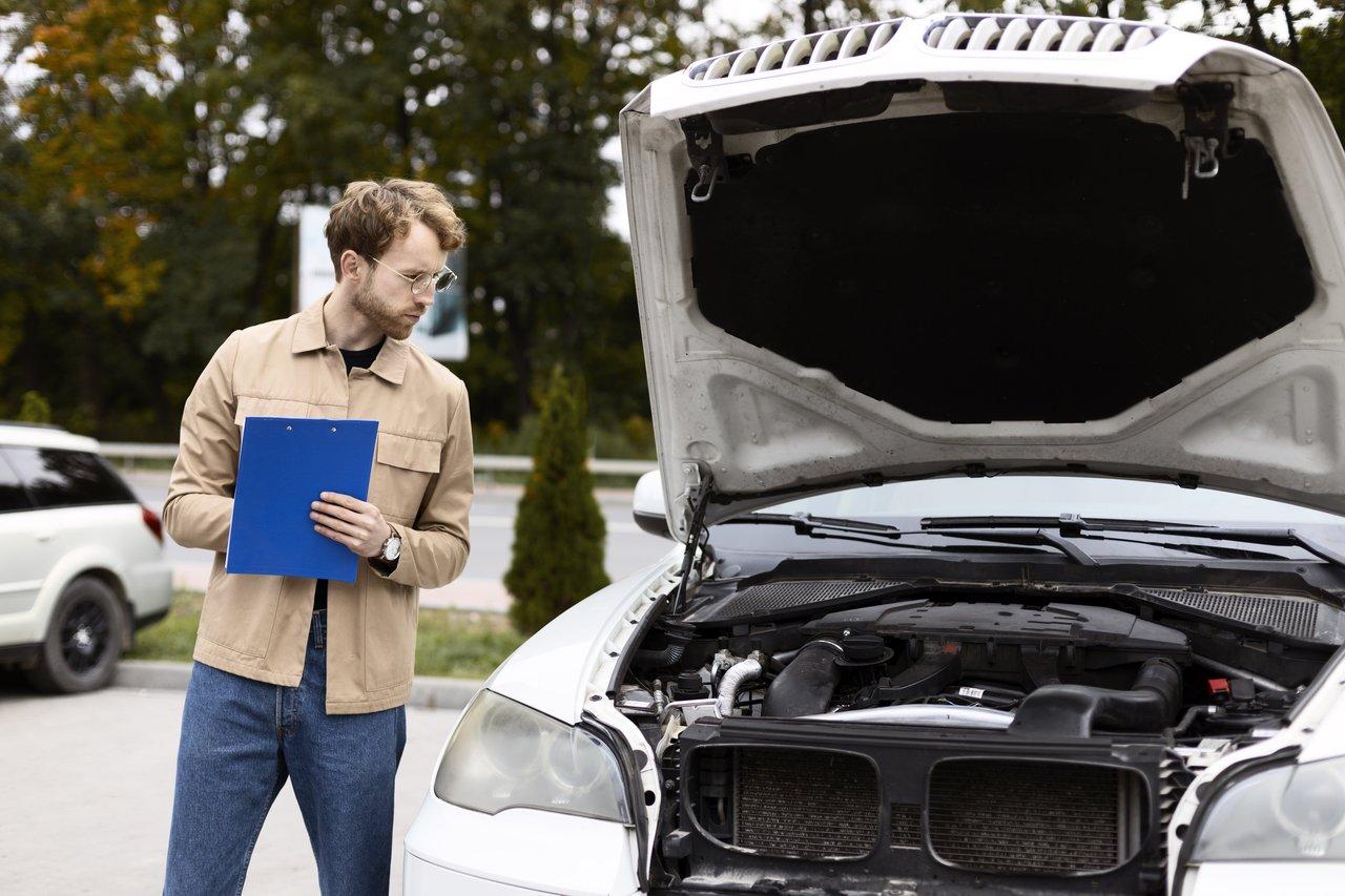 Un mécanicien inspecte un moteur pour préparer le véhicule au contrôle pollution et assurer son bon fonctionnement.